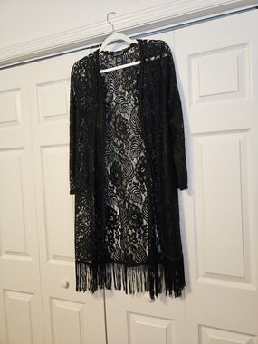 Black Lace Fringe Kimono Cardigan - Women Accessories